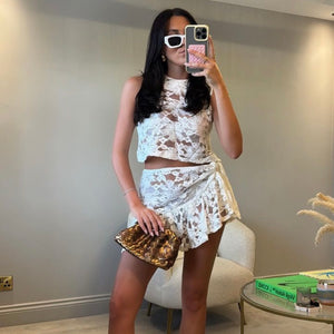 Lace Ruffle Co Ord White